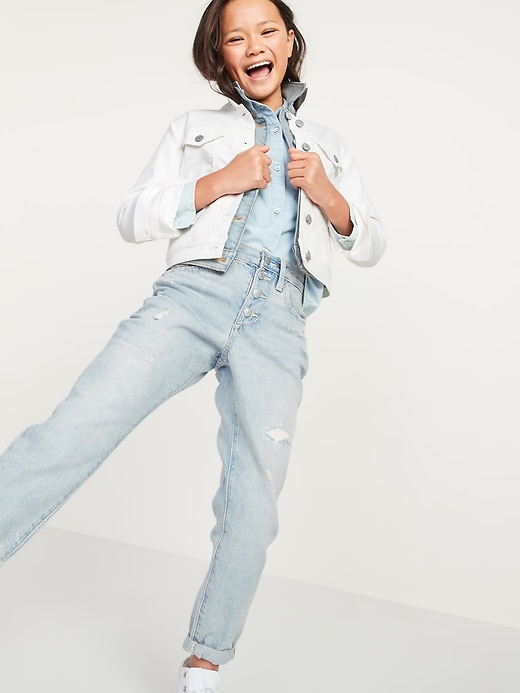 View large product image 2 of 4. POPSUGAR x Old Navy High-Waisted O.G. Slim Straight Distressed Button-Fly Jeans