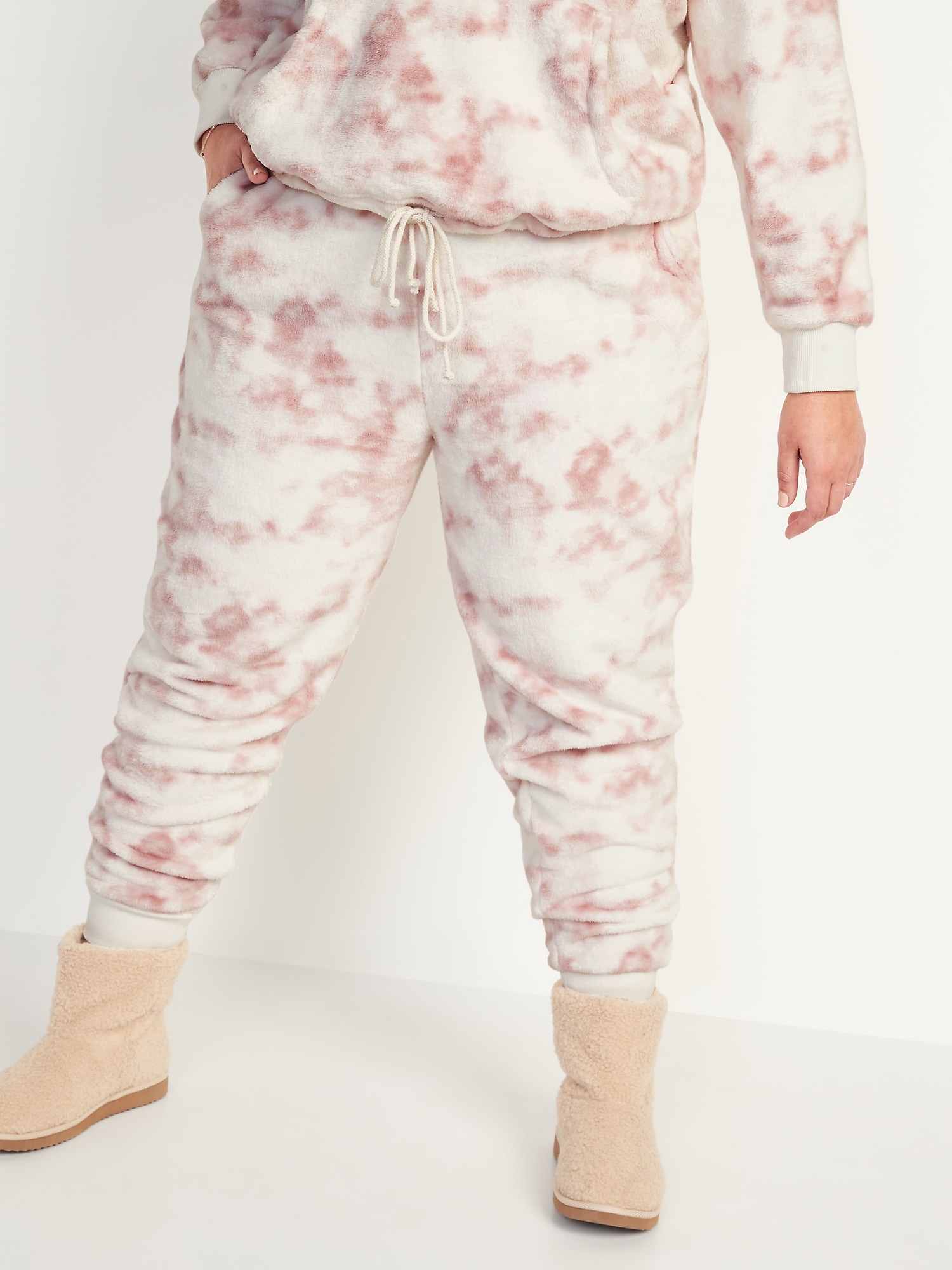 Mid-Rise Cozy Faux-Fur Jogger Sweatpants for Women