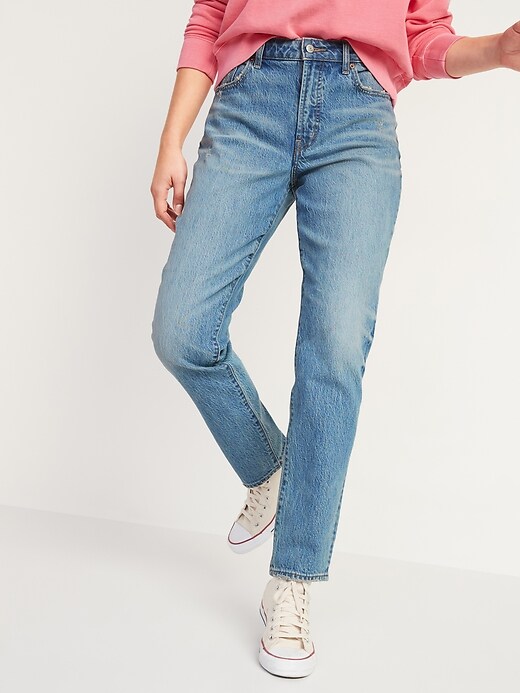 Image number 1 showing, High-Waisted Slouchy Straight Light-Wash Jeans for Women