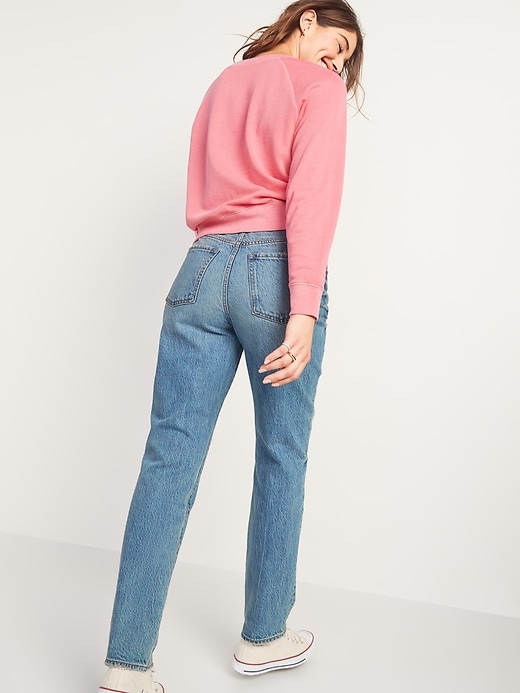 Image number 2 showing, High-Waisted Slouchy Straight Light-Wash Jeans for Women