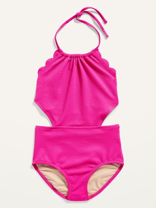 Old Navy Halter Scallop-Edged Cutout Swimsuit for Girls. 1