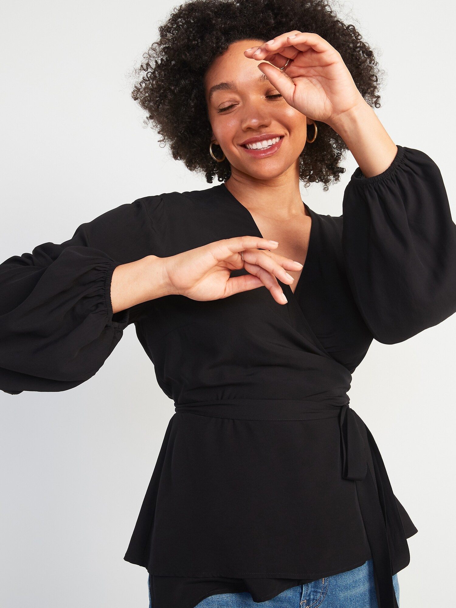 belted wrap blouse