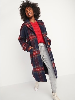 Oversized Soft-Brushed Plaid Button-Front Coat for Women | Old Navy