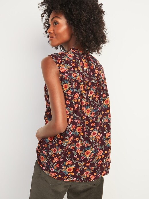 Image number 2 showing, Ruffled High-Neck Floral-Print Sleeveless Top for Women