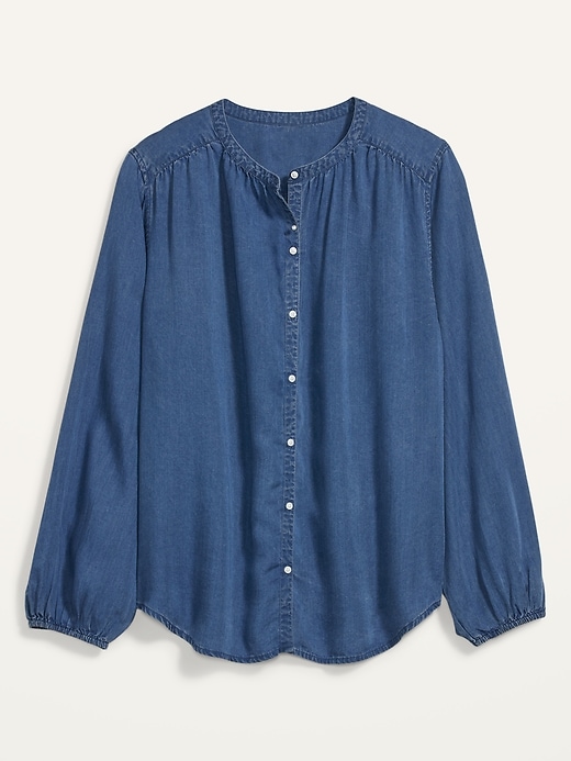 Oversized Chambray Button-Front Poet Blouse for Women | Old Navy