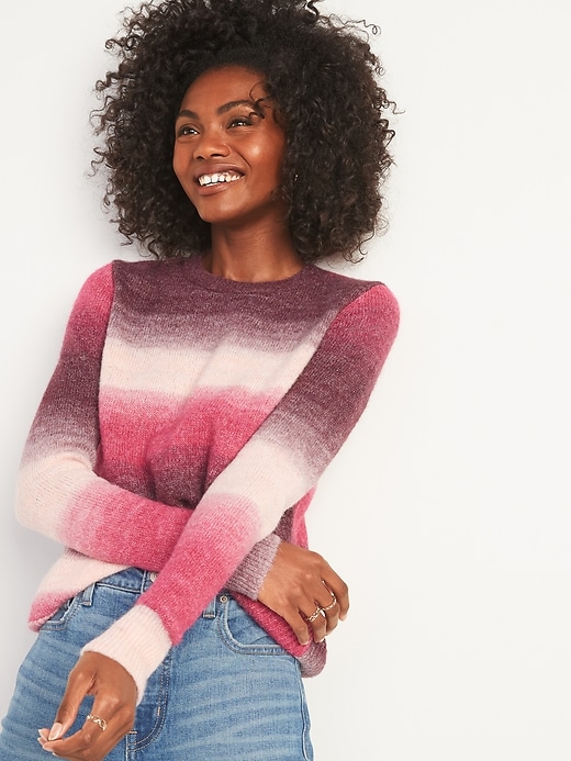 Image number 1 showing, Cozy Ombré-Stripe Crew-Neck Sweater for Women