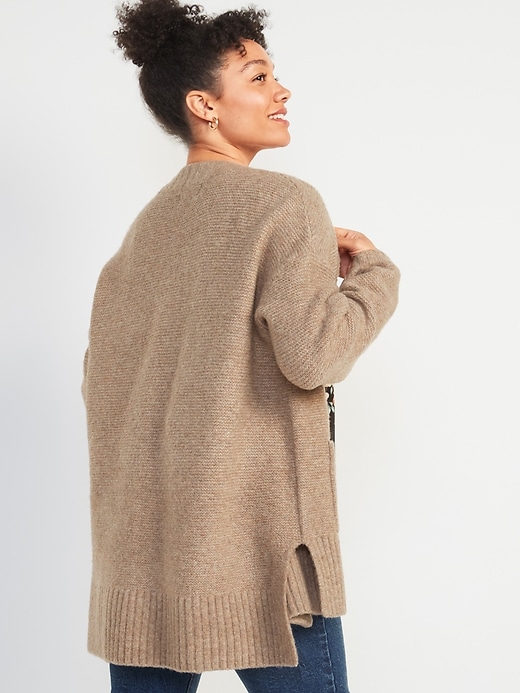 Image number 2 showing, Textured Garter-Stitch Open-Front Cardigan Coat for Women