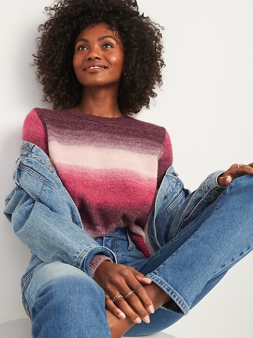 Image number 3 showing, Cozy Ombré-Stripe Crew-Neck Sweater for Women