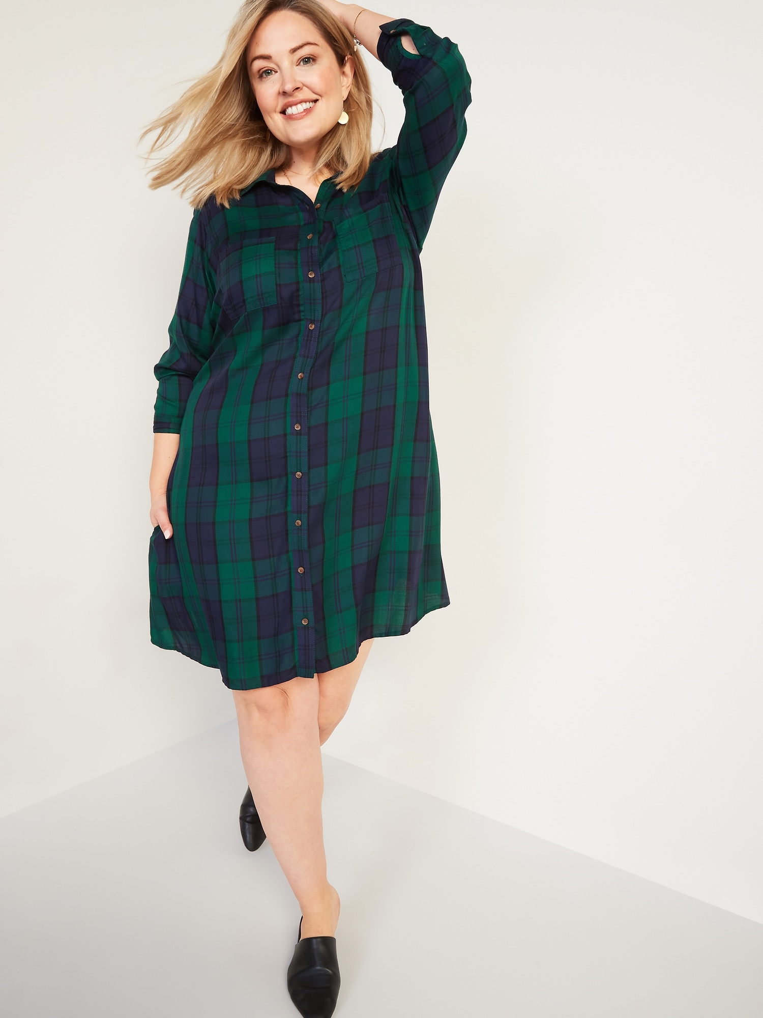 Plus Oversized Flannel Shirt Dress