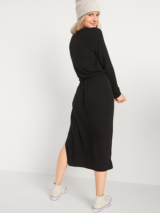 Image number 2 showing, Cozy Plush-Knit Waist-Defined Midi Dress