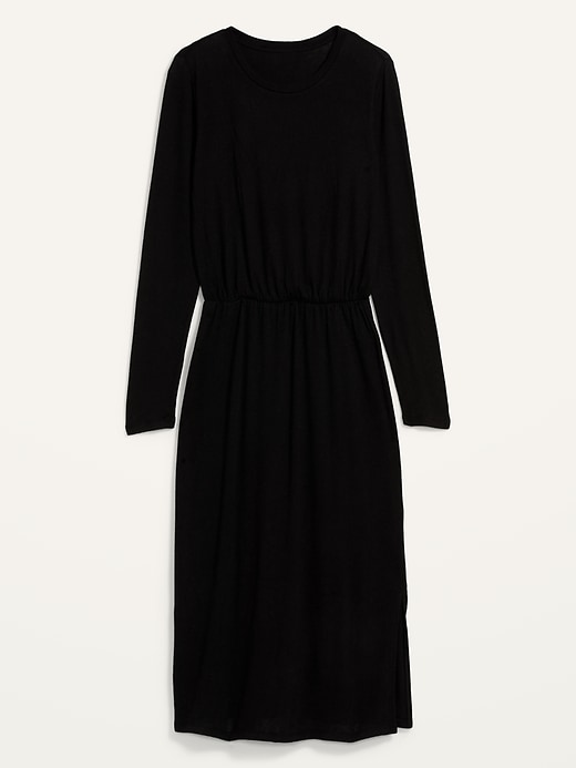 Image number 4 showing, Cozy Plush-Knit Waist-Defined Midi Dress