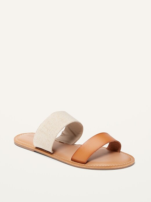 Image number 1 showing, Faux-Leather/Textile Double-Strap Sandals