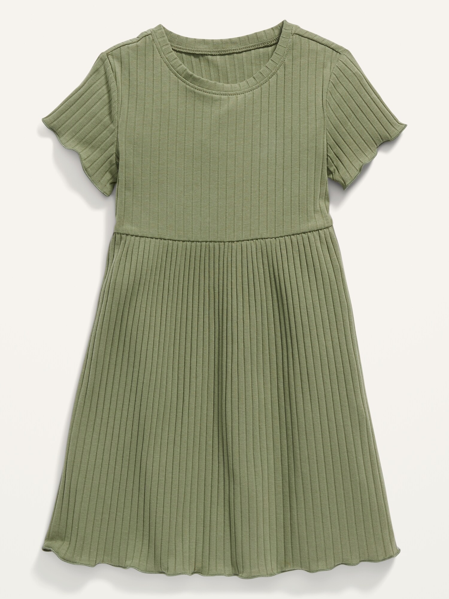 Solid Rib-Knit Lettuce-Edged Dress for Toddler Girls | Old Navy