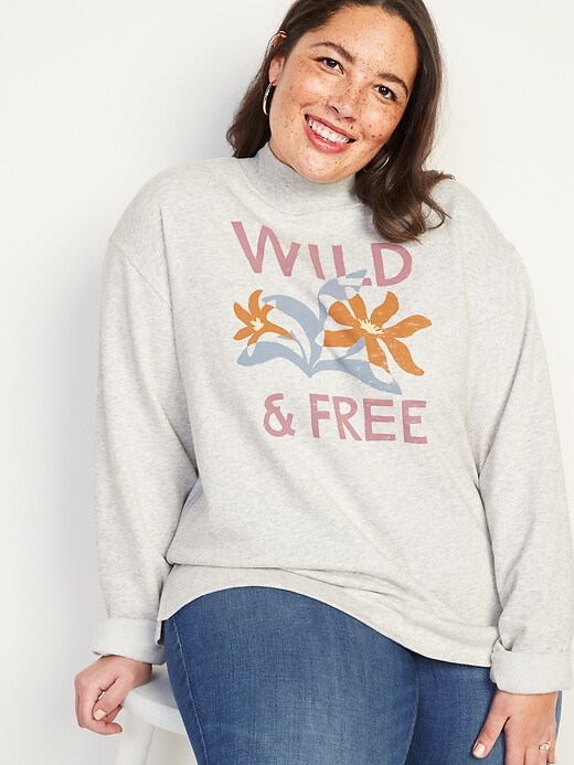 Image number 1 showing, Oversized Graphic Mock-Neck French Terry Plus-Size Sweatshirt