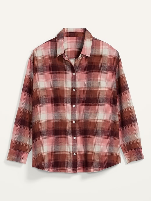 View large product image 2 of 2. Oversized Plaid Flannel Boyfriend Plus-Size No-Peek Tunic Shirt