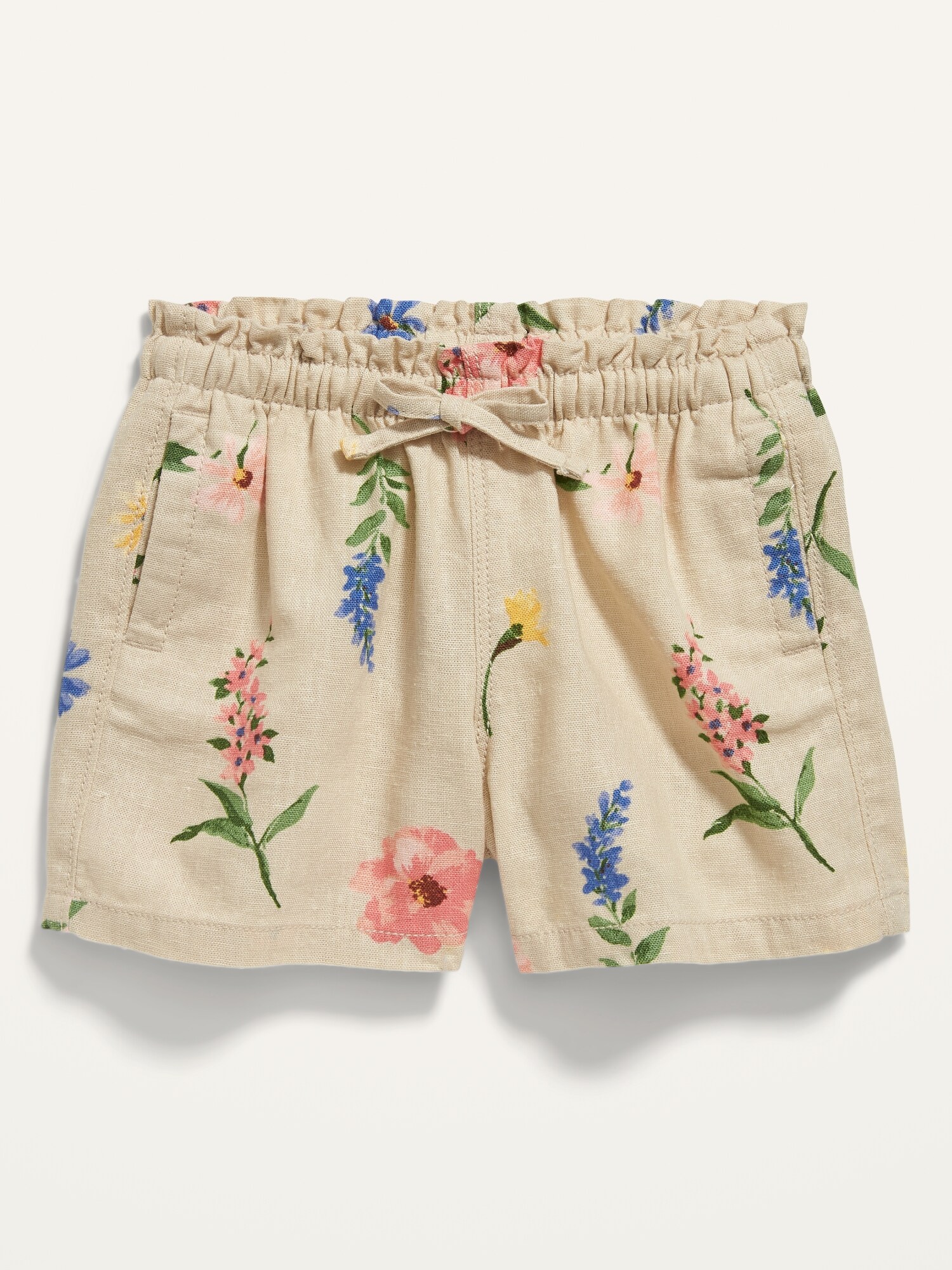 Paperbag-Waist Linen-Blend Shorts for Toddler Girls