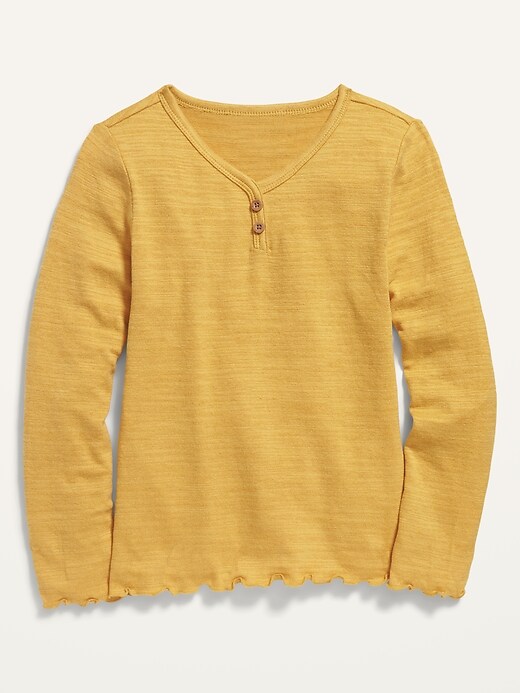 View large product image 1 of 1. Plush-Knit Lettuce-Edge Henley Top for Girls