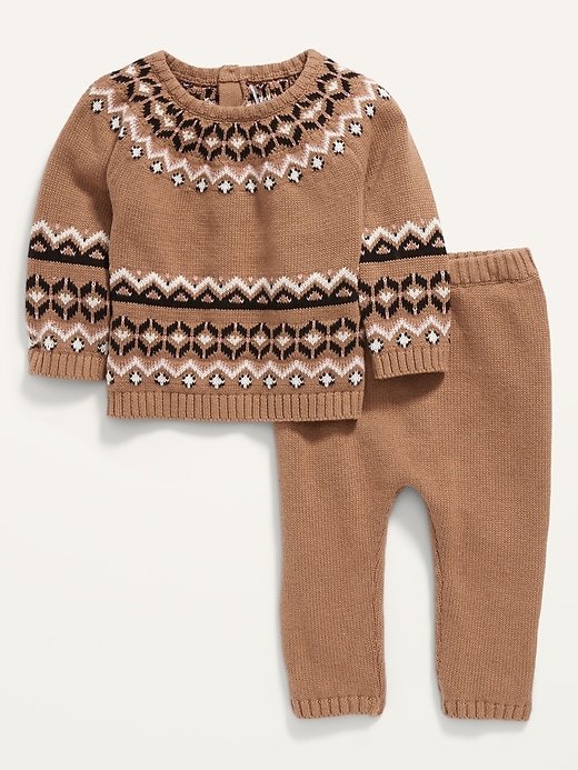 View large product image 1 of 1. Unisex Fair Isle Pullover Sweater and Pants Set for Baby