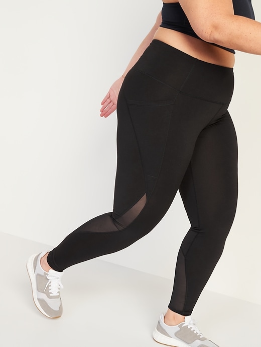 High Waisted Elevate Mesh Splice Side Pocket Plus Size Leggings