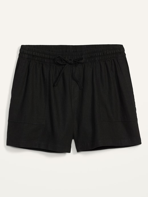 View large product image 1 of 1. High-Waisted Linen-Blend Tie-Front Plus-Size Utility Shorts -- 5-inch inseam