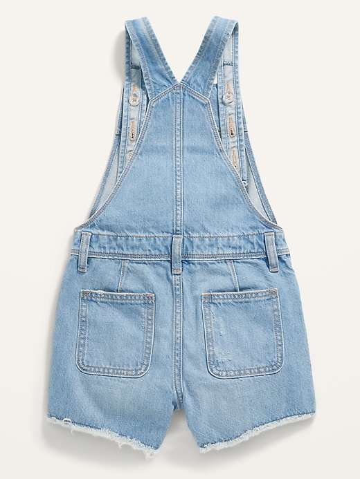 View large product image 2 of 3. Light-Wash Distressed Jean Shortalls for Girls