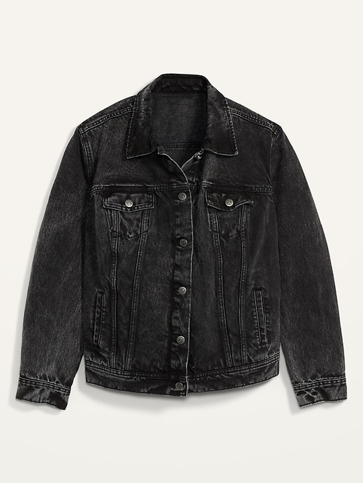 Voir une image plus grande du produit 1 de 1. Veste en denim noir délavé à l'acide, taille forte