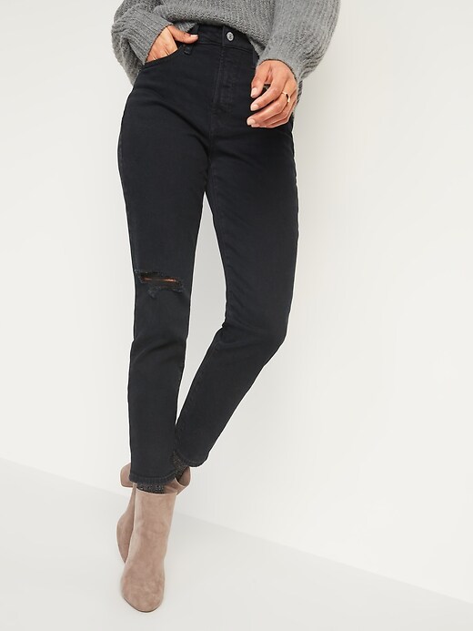 Image number 1 showing, High-Waisted O.G. Straight Ripped Black Ankle Jeans for Women