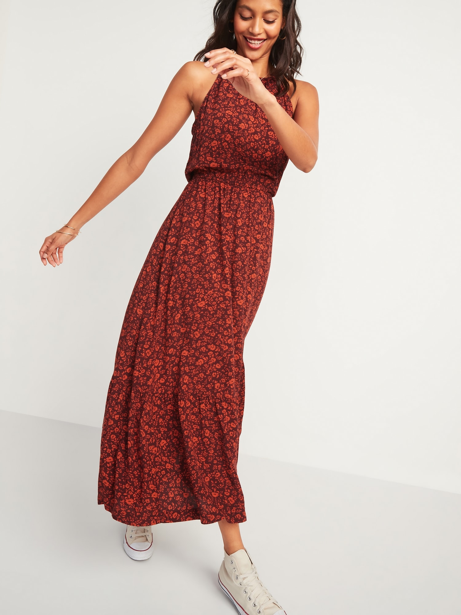 Waist Defined Braided Strap Printed Maxi Dress Old Navy