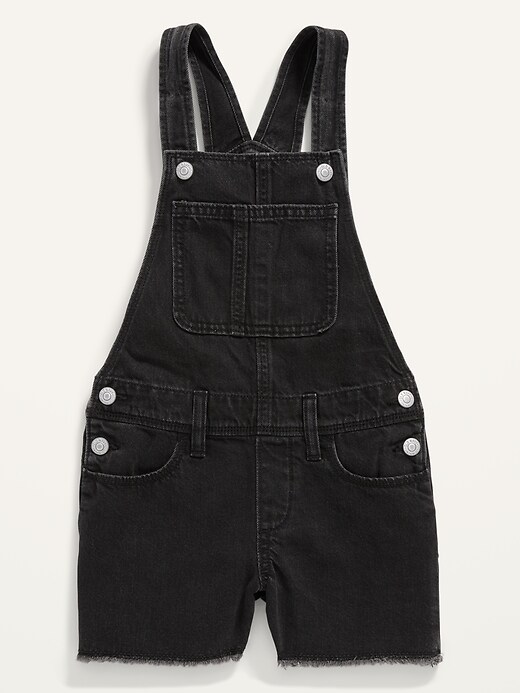 View large product image 1 of 2. Black-Wash Frayed-Hem Jean Shortalls for Girls