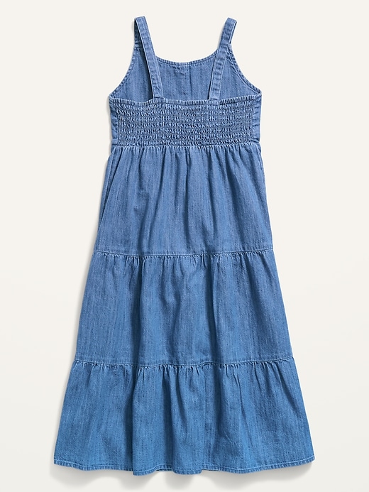 View large product image 2 of 2. Sleeveless Tiered Chambray Midi Dress for Girls