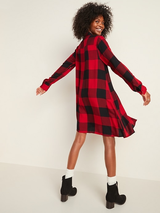 View large product image 2 of 3. Plaid Twill Swing Shirt Dress for Women