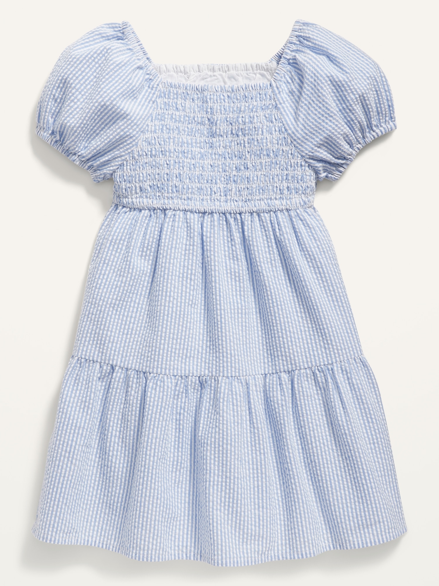 Smocked Seersucker Puff-Sleeve Dress for Toddler Girls