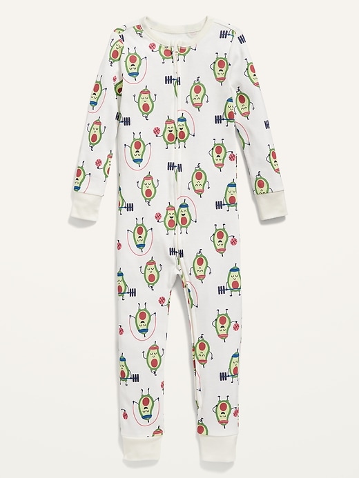 Old Navy Unisex Snug-Fit 2-Way-Zip Printed Pajama One-Piece for Toddler & Baby green. 1