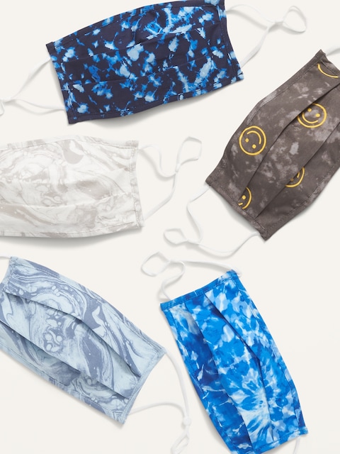 POPSUGAR x Old Navy Variety 5-Pack of Triple-Layer Cloth Pleated Face Masks for Adults (with Ear Adjusters)