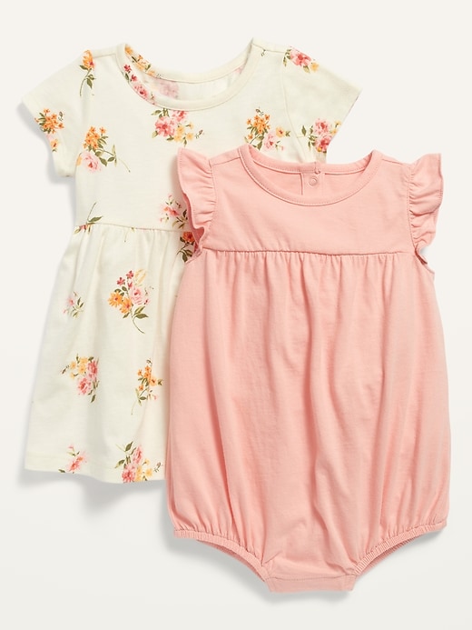 View large product image 1 of 1. Short-Sleeve Jersey Dress and Romper Set for Baby