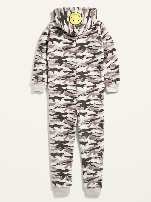 View large product image 2 of 2. Gender-Neutral Camo Hooded Pajama One-Piece for Kids