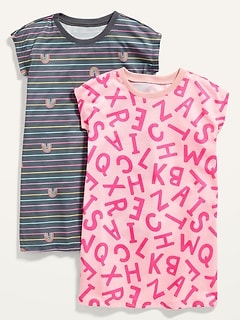 Chemise de nuit à imprimé à manches chauves-souris pour Toute-petite fille et Bébé (paquet de 2)
