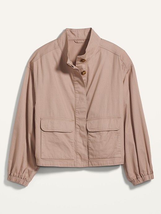 View large product image 1 of 1. Cropped Twill Plus-Size Utility Jacket
