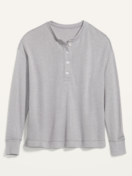 View large product image 2 of 2. Oversized Double-Knit Crepe Henley Lounge Top