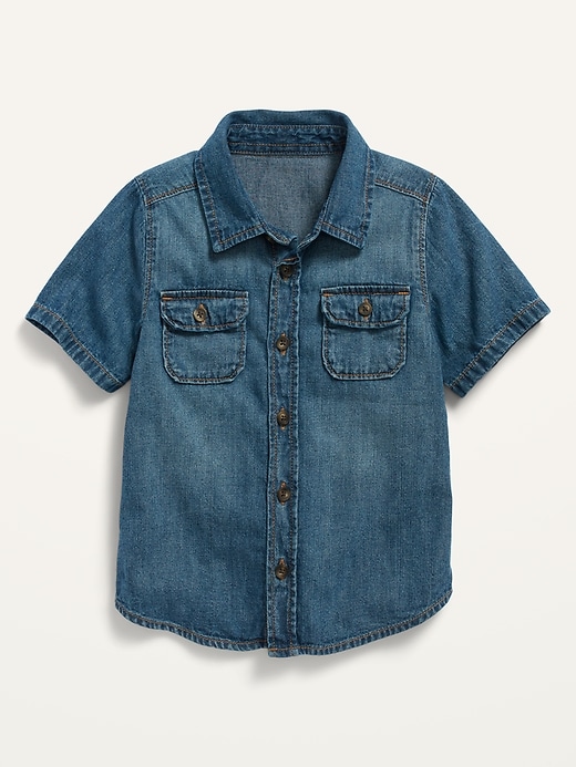 View large product image 1 of 1. Short-Sleeve Jean Utility Shirt for Toddler Boys