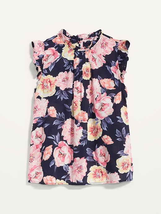View large product image 1 of 1. Floral High-Neck Flutter-Sleeve Blouse for Women