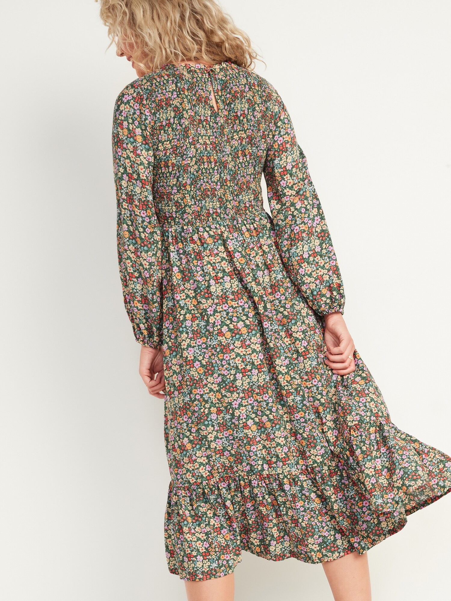 Smocked Floral-Print Fit & Flare Midi Dress for Women | Old Navy