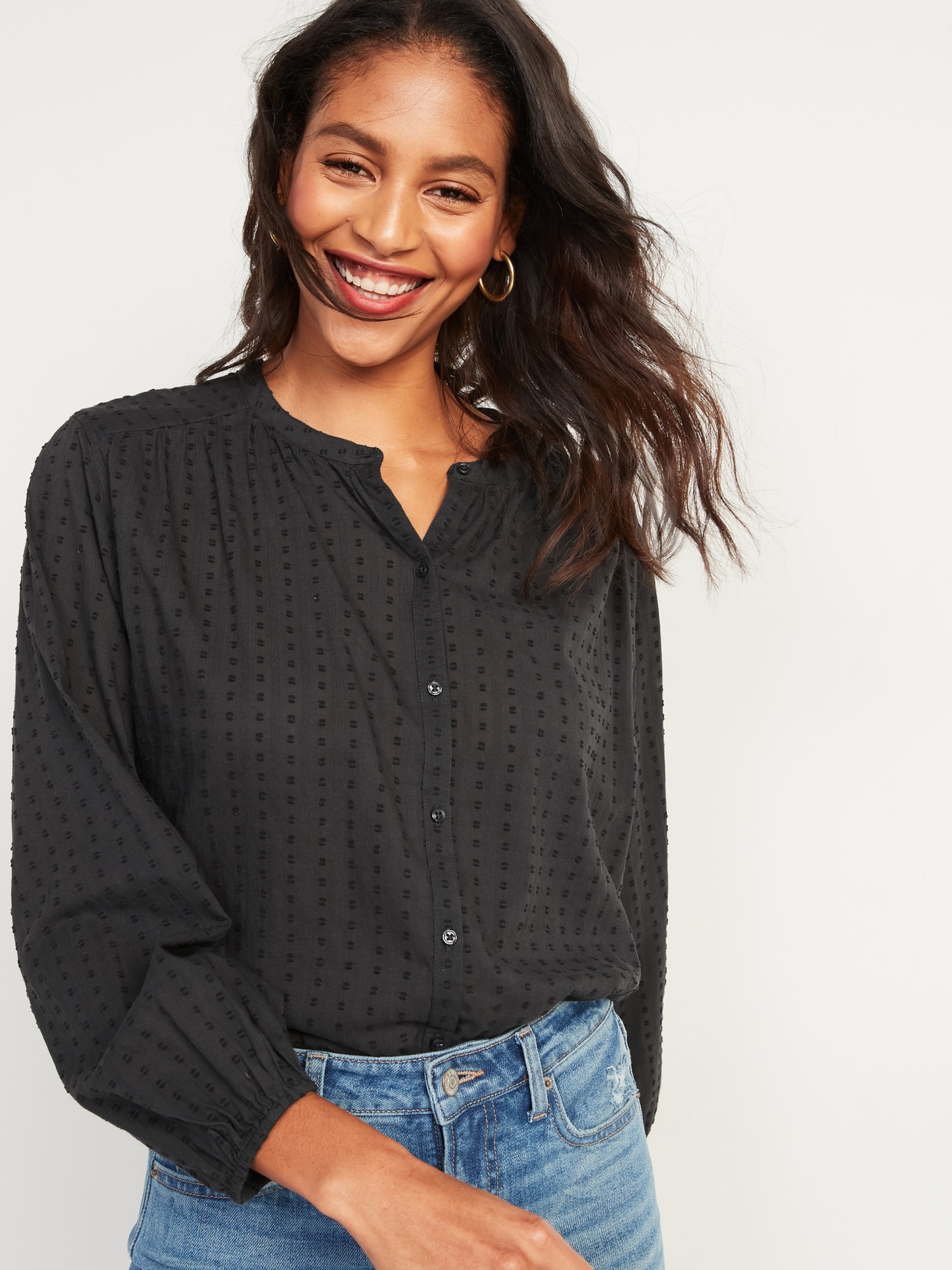 Oversized Textured Clip-Dot Button-Front Blouse for Women | Old Navy