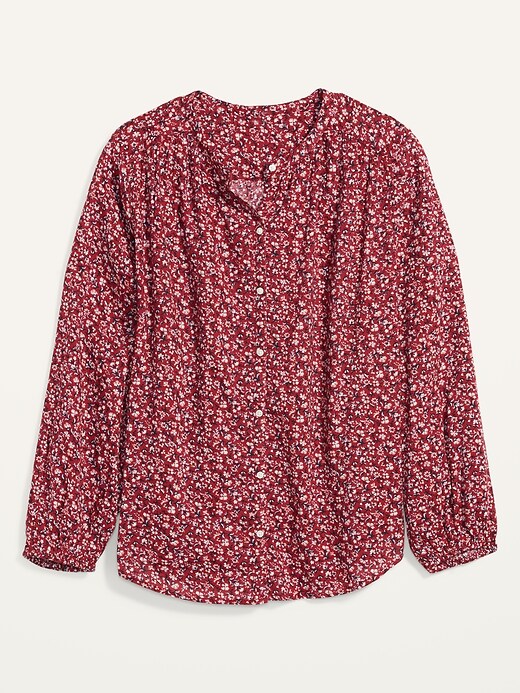 View large product image 2 of 2. Oversized Button-Front Poet Blouse for Women