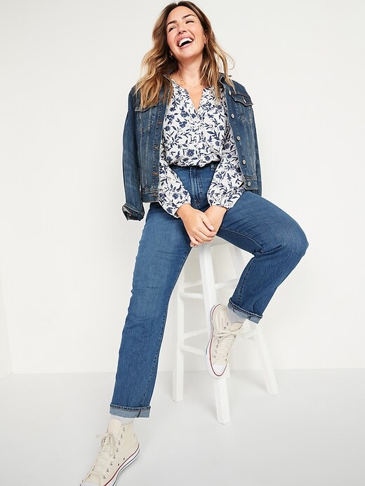 Image number 8 showing, High-Waisted Slouchy Straight Medium-Wash Jeans for Women