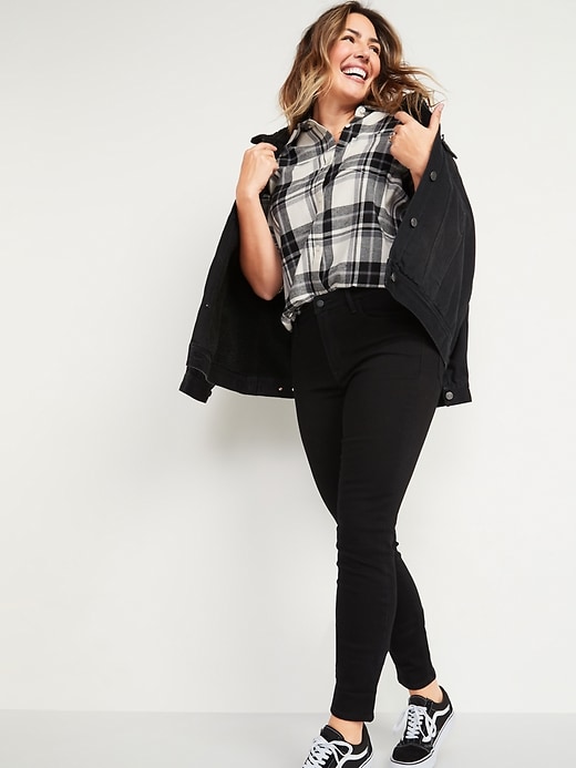 Image number 7 showing, High-Waisted Rockstar Built-In Warm Super Skinny Black Jeans for Women