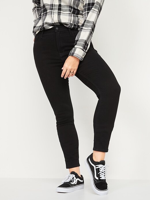 Image number 5 showing, High-Waisted Rockstar Built-In Warm Super Skinny Black Jeans for Women