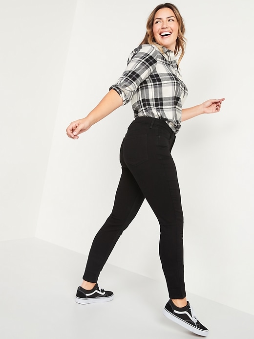 Image number 6 showing, High-Waisted Rockstar Built-In Warm Super Skinny Black Jeans for Women