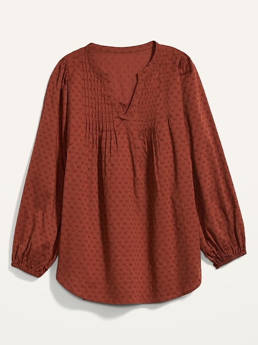 View large product image 2 of 2. Oversized Swiss-Dot Split-Neck Tunic Top