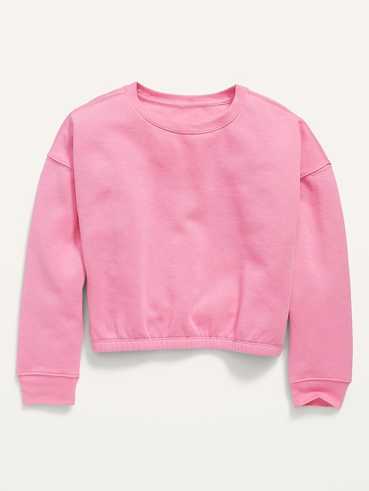 Cropped Cinched Hem Crew Neck Pullover Sweatshirt for Girls